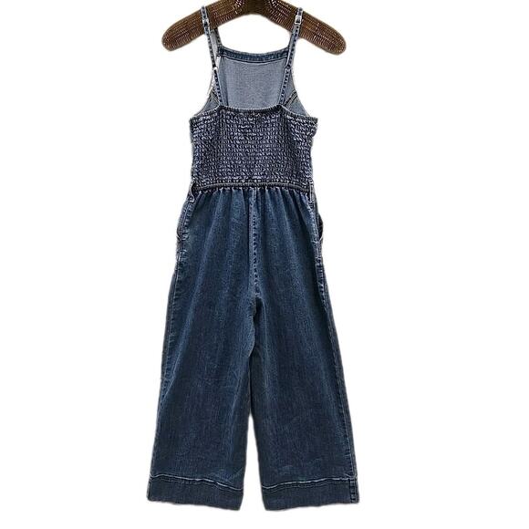 Hollister Womens Stretch Denim Wide-Leg Cropped Jumpsuit Sz S Smocked Pockets - Picture 4 of 11